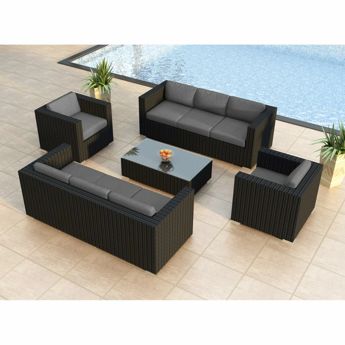 Hot Sale 🤩 Resin Wicker Patio Sets Harmonia Living Urbana All Weather Wicker 5 Piece Double Sofa Patio Conversation Set ❤️ - Image 2