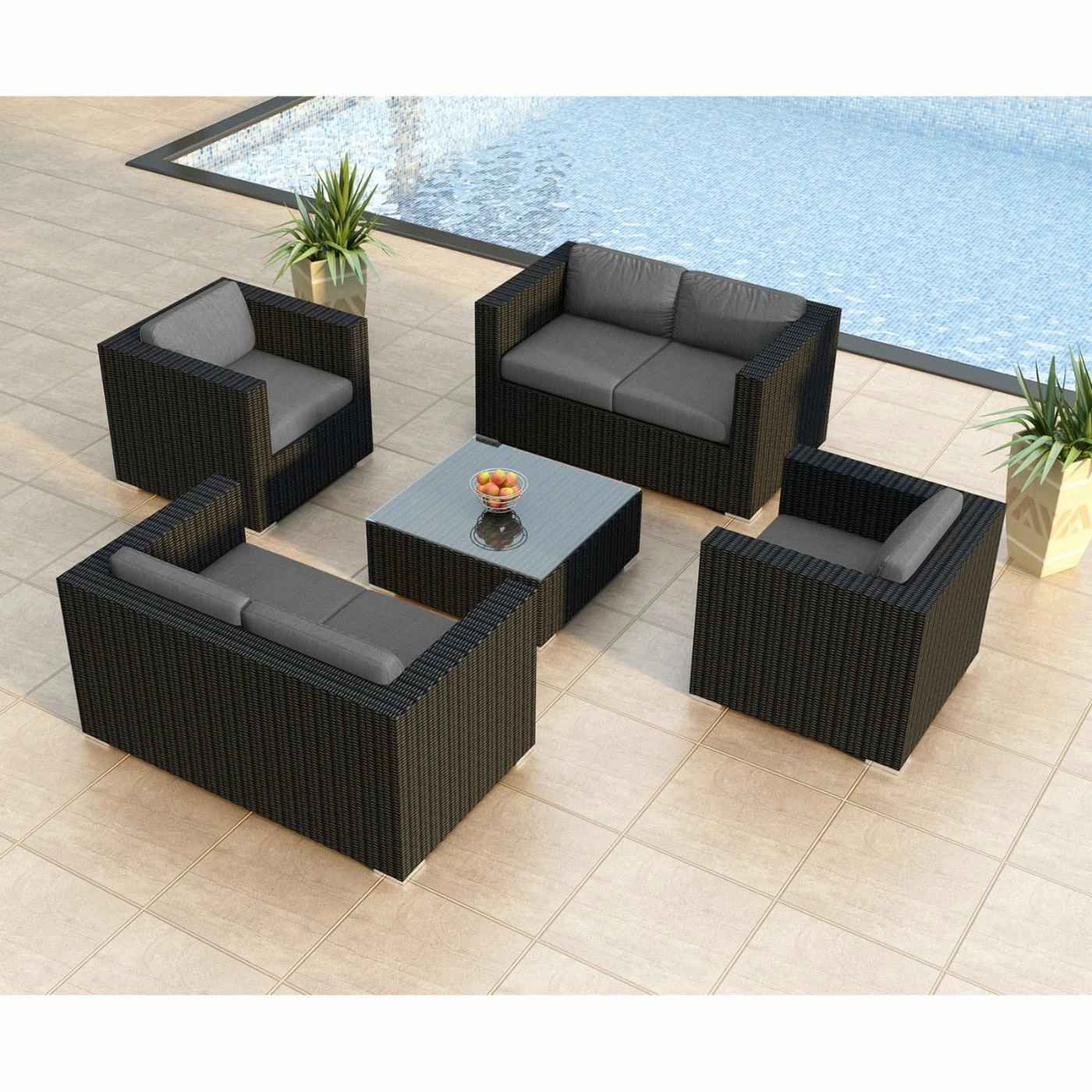 Best Sale ๐ Resin Wicker Patio Sets Harmonia Living Urbana All Weather Wicker 5 Piece Double Loveseat Patio Conversation Set ๐งจ - Image 2