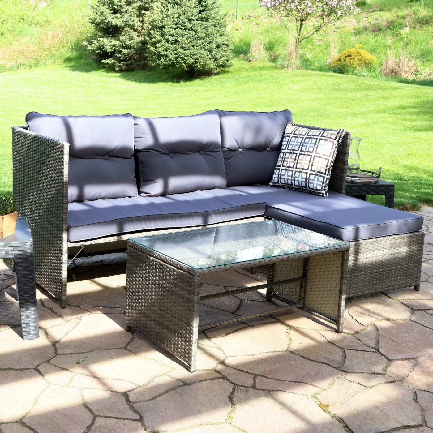 Flash Sale π Sunnydaze Decor Resin Wicker Patio Sets Sunnydaze Longford Resin Wicker 3 Piece Patio Sectional Sofa Conversation Set - Charcoal π - Image 2