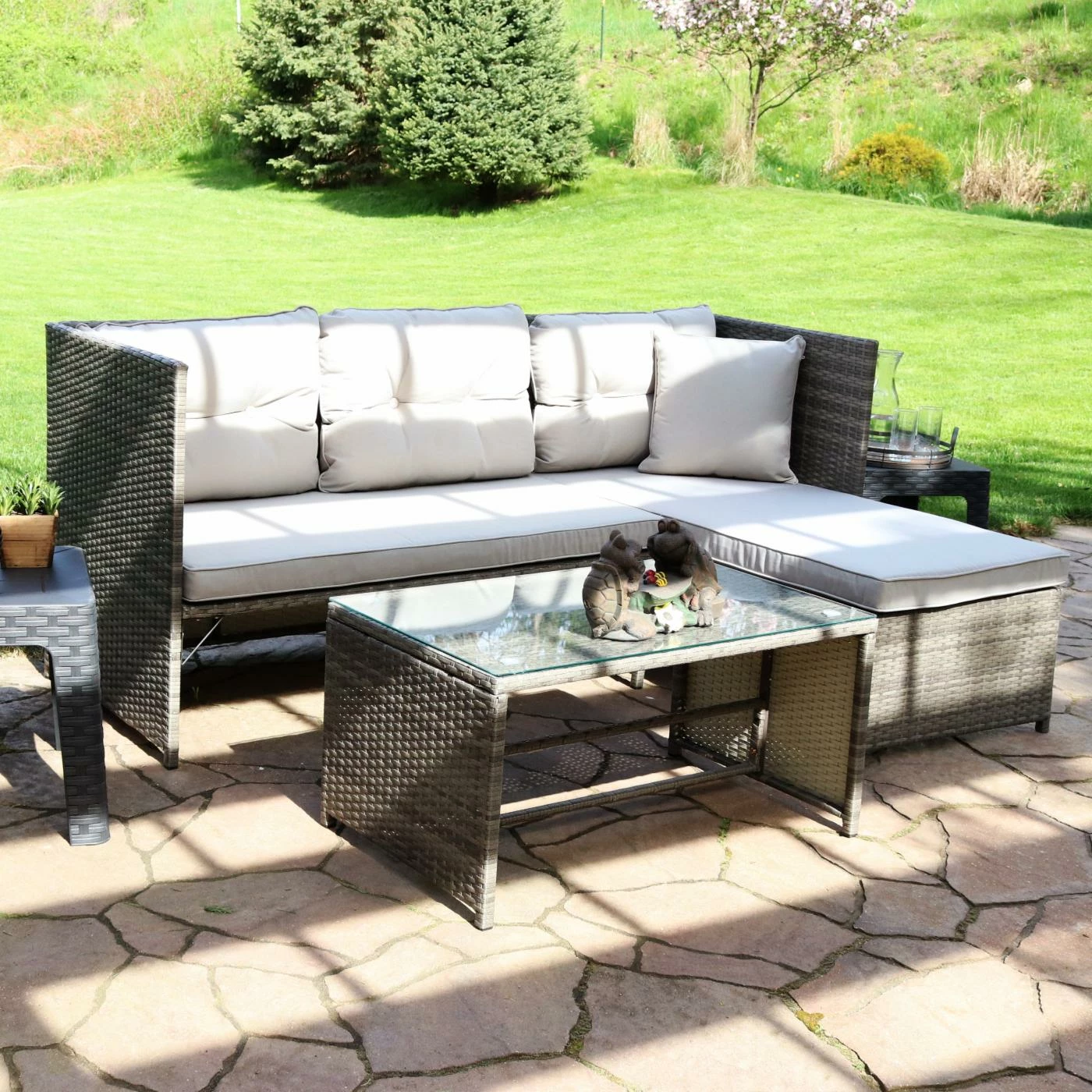 Discount β¨ Sunnydaze Decor Resin Wicker Patio Sets Sunnydaze Longford Rattan 4 Piece Patio Sectional Set With Chaise Lounge - Slate Gray π - Image 2