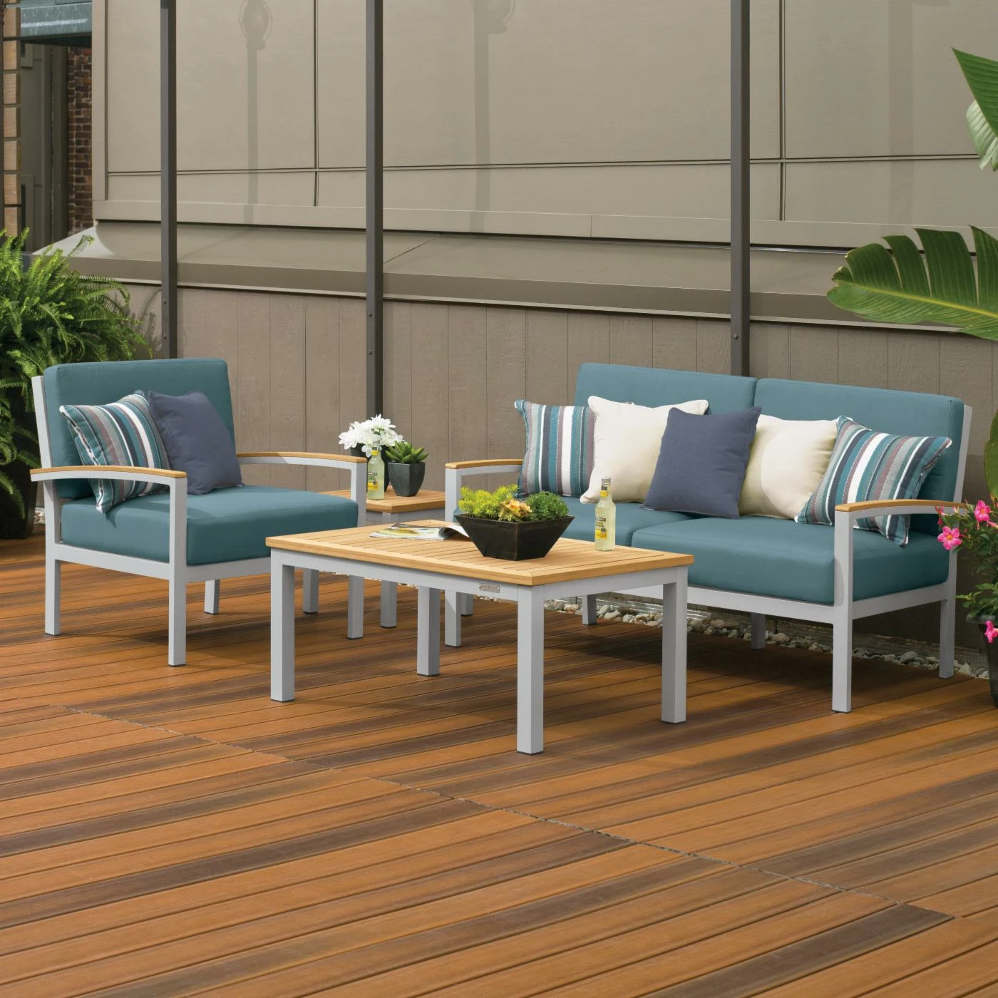 Best reviews of 🛒 Aluminum Patio Sets Oxford Garden Travira Tekwood And Aluminum 4 Piece Seat And Table Chat Set 🔥 - Image 2