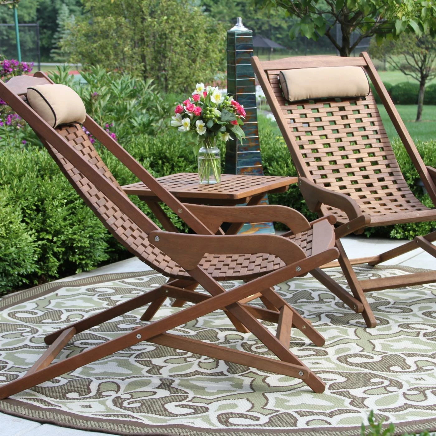 Cheapest 🌟 Wood Patio Sets Vineyard 3 Piece Eucalyptus Outdoor Swing Lounger Conversation Set With Folding Table 🤩 - Image 2