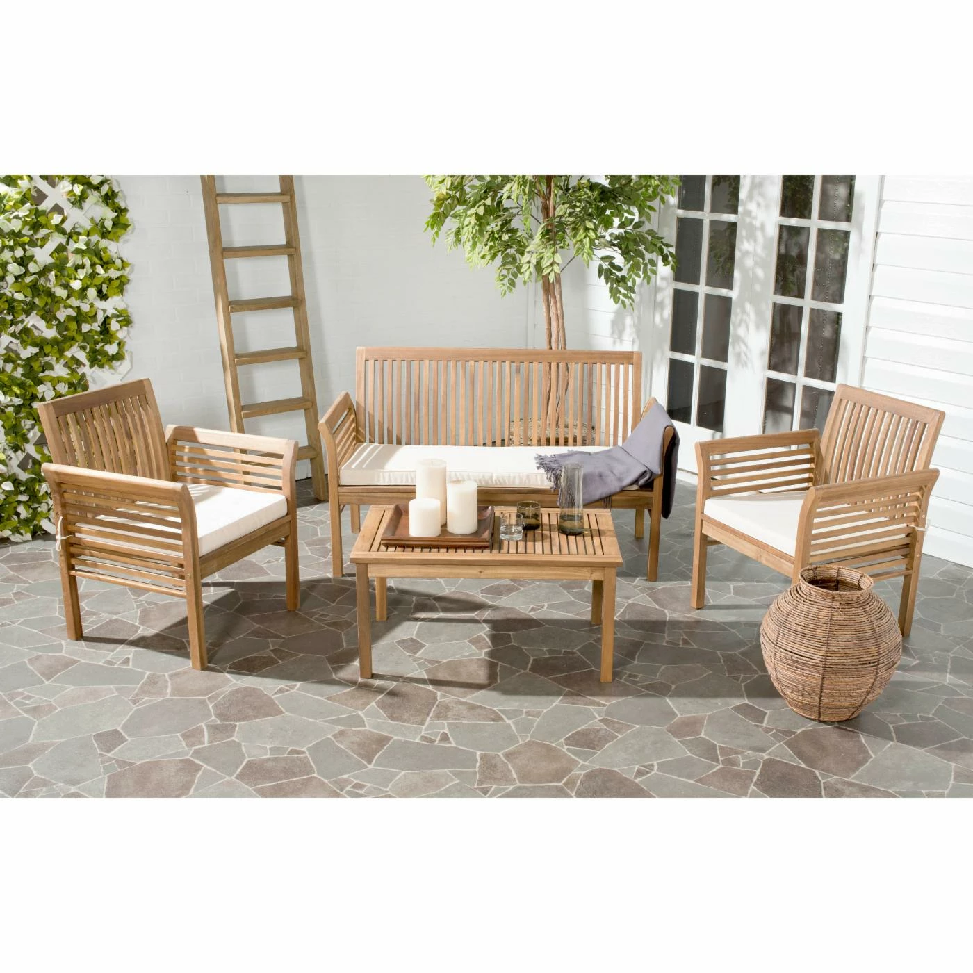 Discount ๐ Wood Patio Sets HN Outdoor Springville Acacia Wood 4 Piece Outdoor Conversation Set ๐ฅฐ - Image 2
