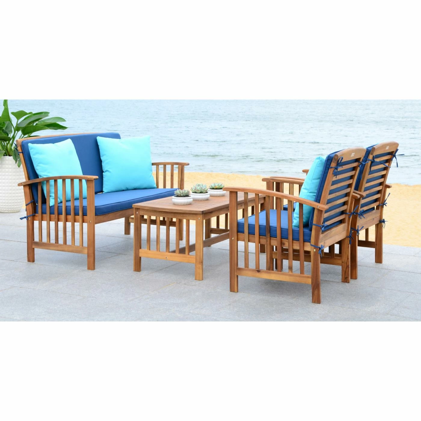 Best reviews of ๐ฏ Wood Patio Sets Safavieh Rocklin 4 Piece Conversation Set ๐ฏ - Image 2