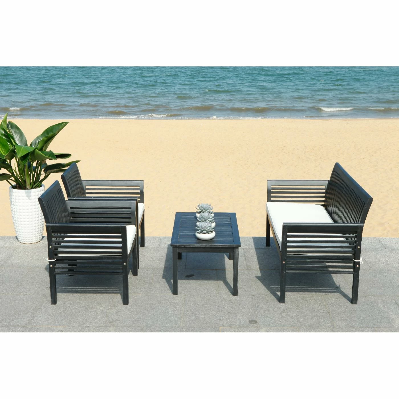 Best reviews of β Wood Patio Sets Safavieh Carson Acacia Wood 4 Piece Patio Conversation Set β - Image 2