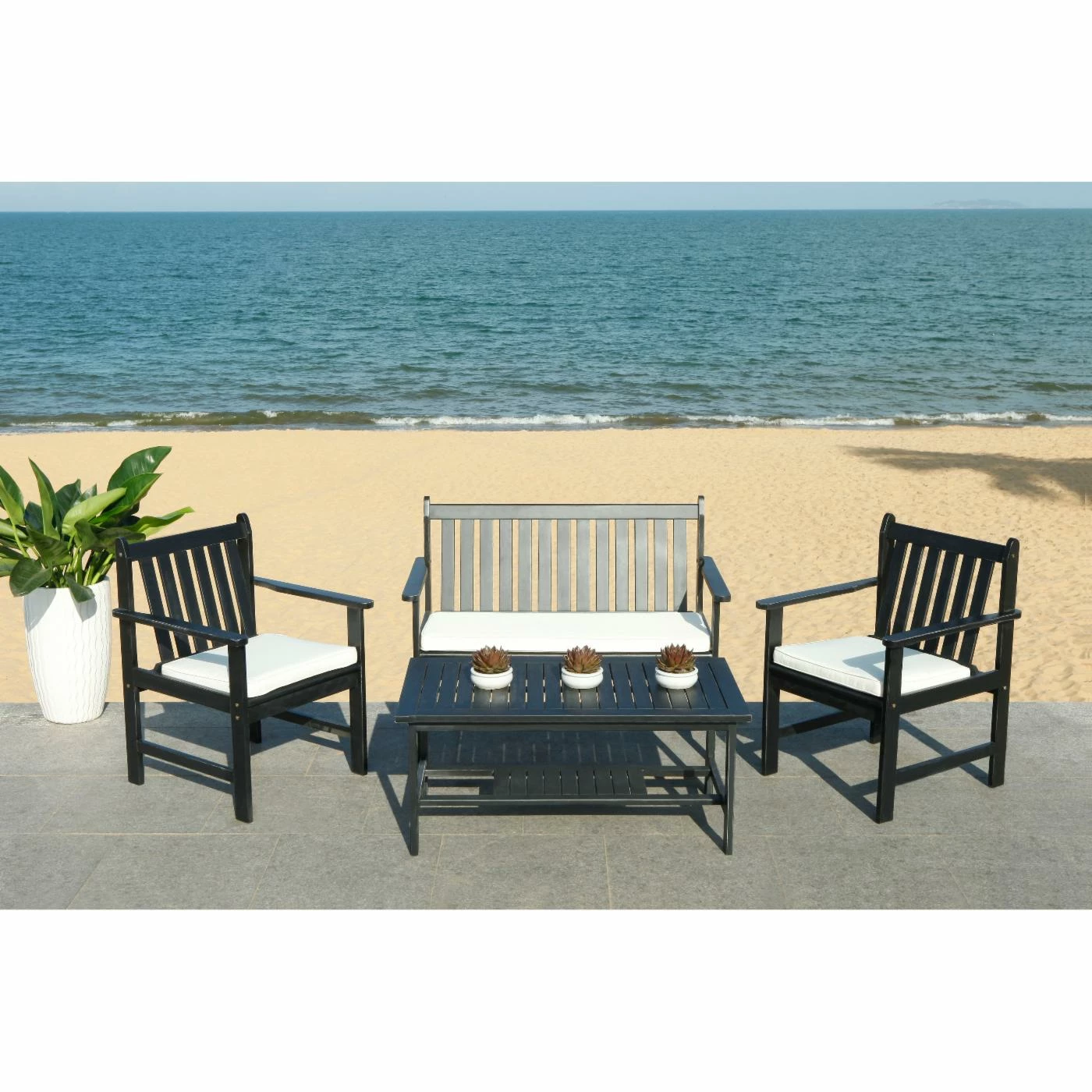 Brand new β€οΈ Wood Patio Sets Safavieh Burbank Acacia Wood 4 Piece Patio Conversation Set π - Image 2
