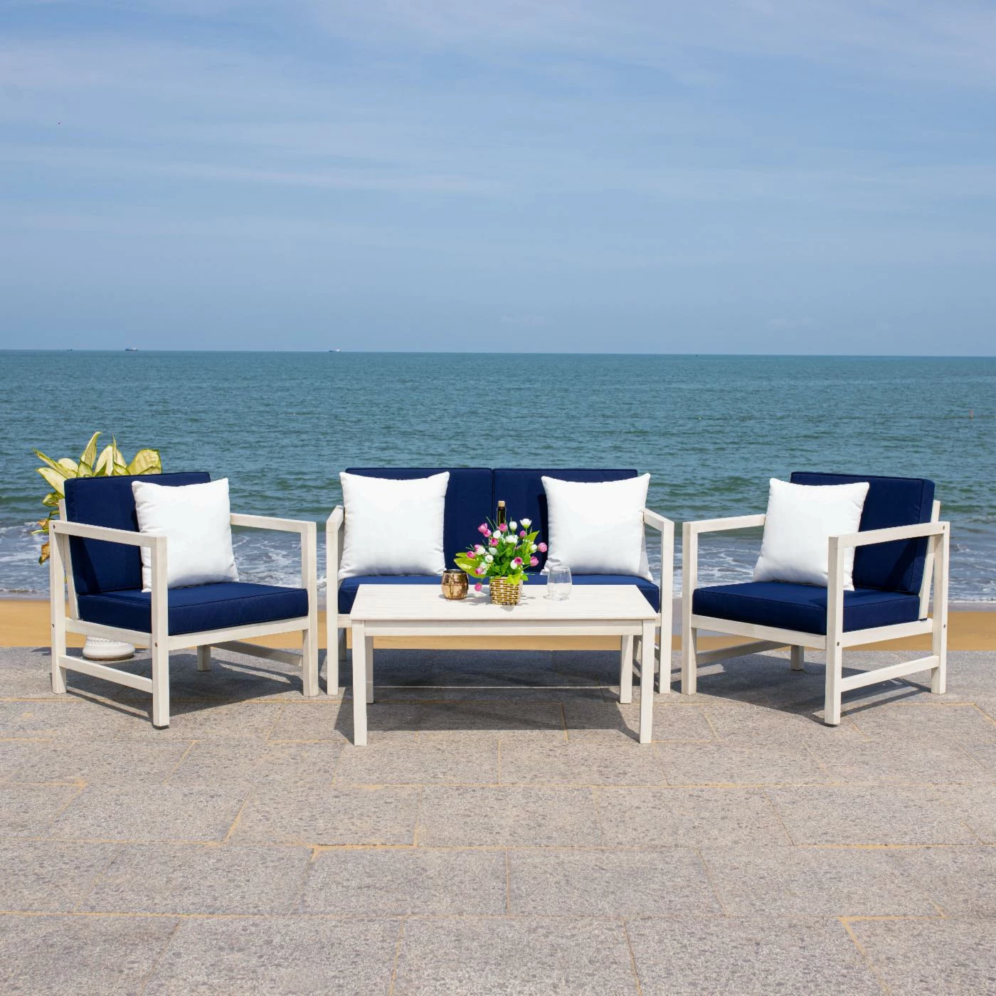 Hot Sale ๐ Eucalyptus Patio Sets HN Outdoor Hyrum Wooden 4 Piece Patio Conversation Set ๐ - Image 2