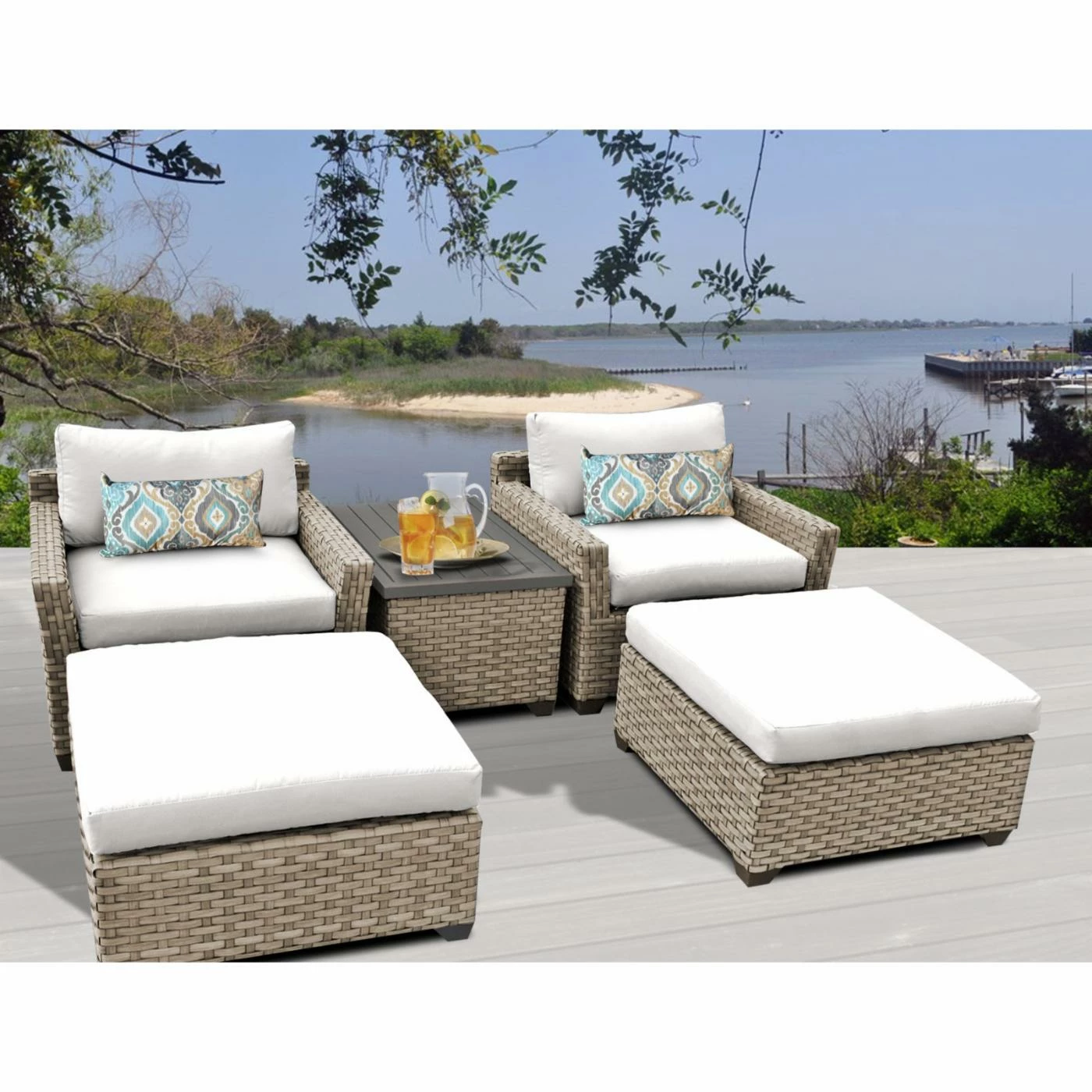 Promo โ Resin Wicker Patio Sets TK Classics Monterey Wicker 5 Piece Patio Conversation Set With Ottoman And 2 Sets Of Cushion Covers ๐ - Image 2