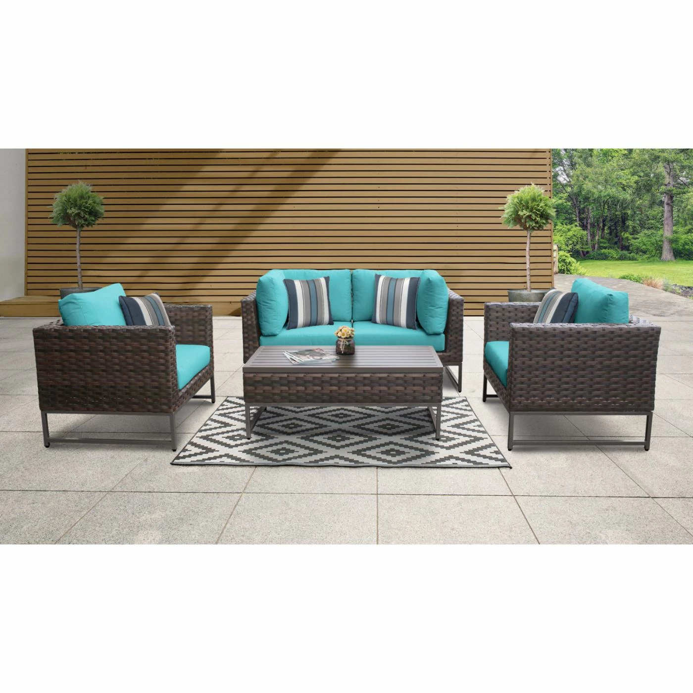 New ๐งจ Resin Wicker Patio Sets TK Classics Barcelona Wicker 5 Piece Sectional Loveseat Patio Conversation Set With Club Chairs ๐ฅ - Image 2