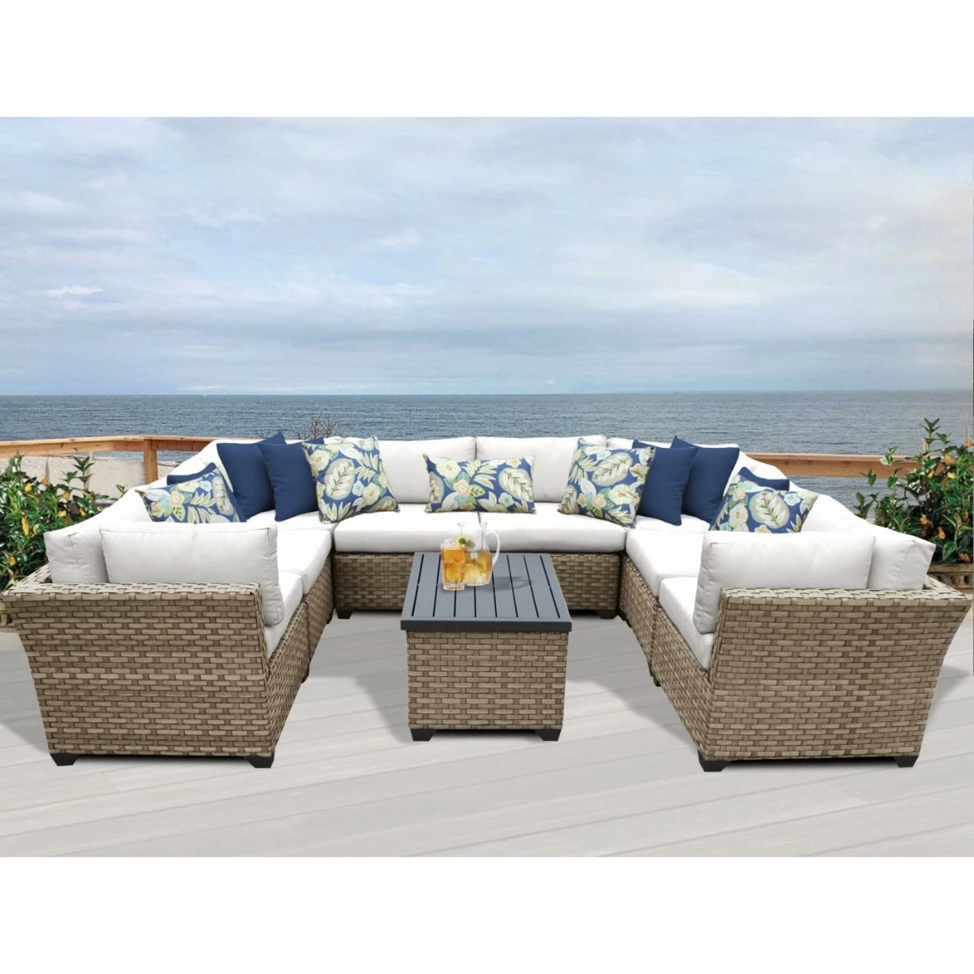 New โจ Resin Wicker Patio Sets TK Classics Monterey Wicker 9 Piece Patio Conversation Set With Coffee Table And 2 Sets Of Cushion Covers โค๏ธ - Image 2