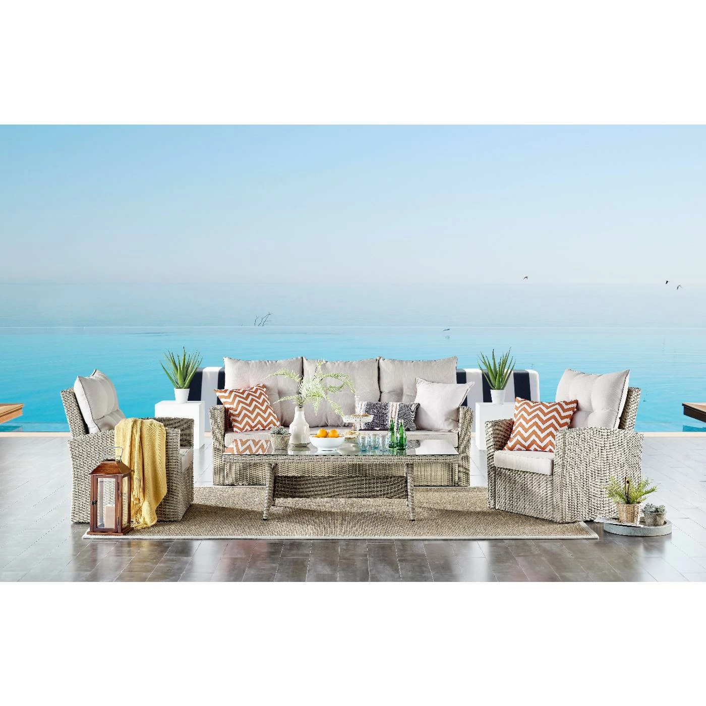 Brand new ๐ Resin Wicker Patio Sets Alaterre Furniture Canaan All-Weather Wicker Outdoor Deep-Seat Dining Set With Sofa, Two Arm Chairs And 57"L Coffee Table ๐ - Image 2