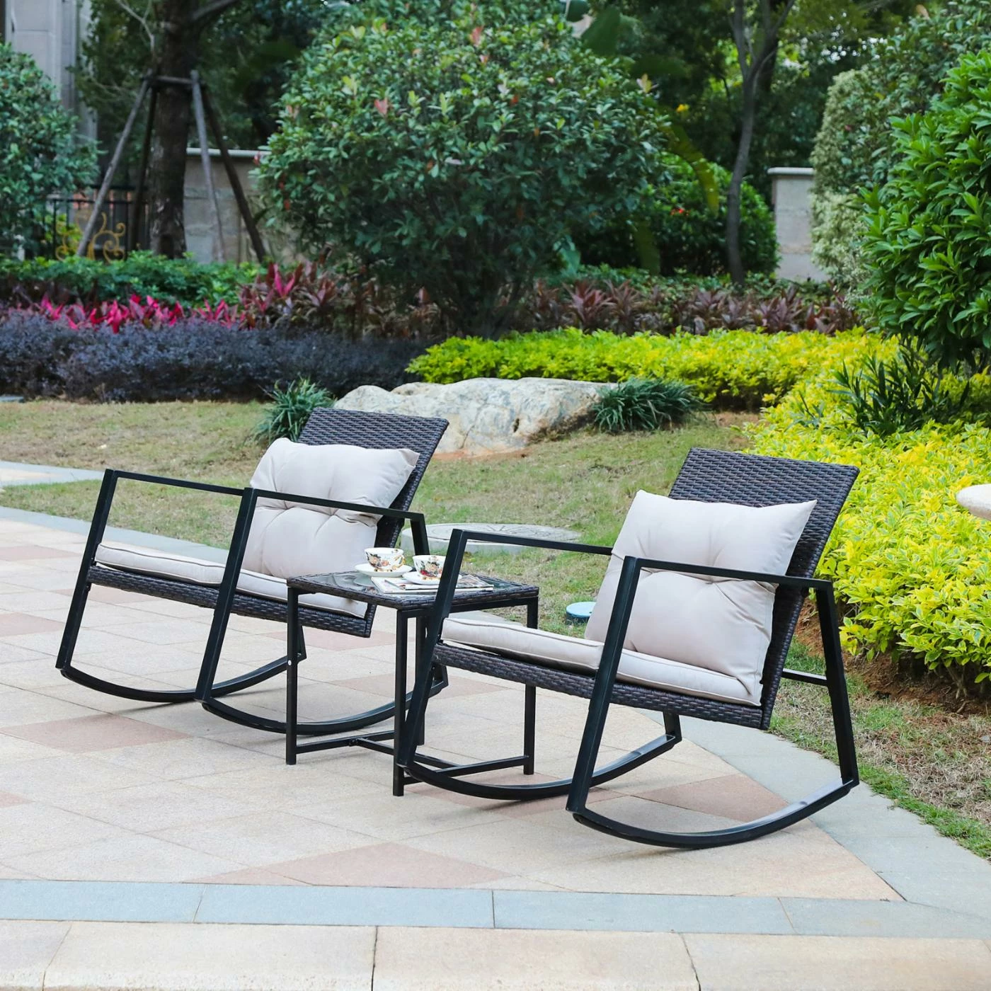 Top 10 ๐ Wrought Iron Patio Sets LuxenHome Iron And Wicker 3 Piece Rocker Patio Conversation Set ๐คฉ - Image 2