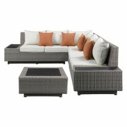 Outlet ❤️ Resin Wicker Patio Sets Acme Furniture Salena Wicker Patio Sectional Set With Coffee Table ✨