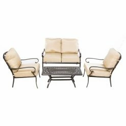 New ❤️ Aluminum Patio Sets Alfresco Home Newbury Cast Aluminum 4 Piece Patio Conversation Set 🌟