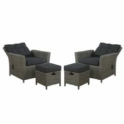 Discount 🎉 Resin Wicker Patio Sets Alaterre Furniture Asti All-Weather Wicker 4 Piece Outdoor Reclining Outdoor Conversation Set 🌟
