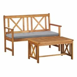 Best Sale ⭐ Wood Patio Sets Alaterre Furniture Manchester Acacia Wood Bench And Coffee Table 🎉