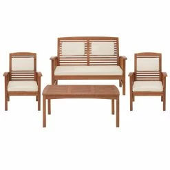 Buy 😀 Wood Patio Sets Alaterre Furniture Lyndon Eucalyptus Wood 4-Piece Conversation Set 🎁