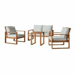 Top 10 🎁 Wood Patio Sets Alaterre Furniture Grafton Eucalyptus Wood 4-Piece Set With 2 Chairs, Bench And Cocktail Table 😍
