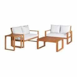 Best deal 🥰 Wood Patio Sets Alaterre Furniture Grafton Eucalyptus Wood 4-Piece Set With 2 Benches, Coffee Table And Cocktail Table 🤩