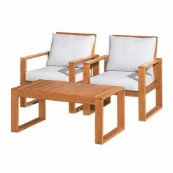 Promo ✔️ Wood Patio Sets Alaterre Furniture Grafton Eucalyptus Wood 3-Piece Set With 2 Chairs And Coffee Table 😉