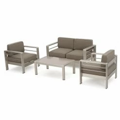 Coupon ❤️ Best Selling Home Aluminum Patio Sets Lexington 4 Piece Loveseat Conversation Set 🌟