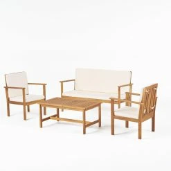Hot Sale ๐ Wood Patio Sets HN Outdoor Willcox 4 Piece Conversation Set With Cushion ๐