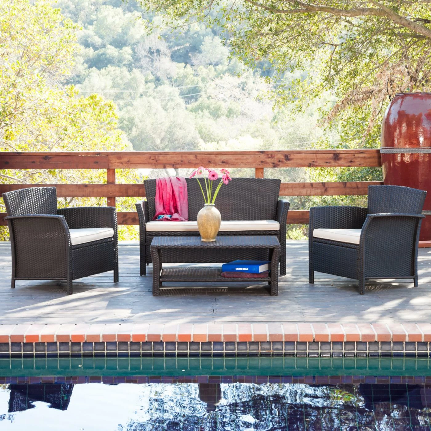 Cheap β€οΈ Best Selling Home Resin Wicker Patio Sets Cornish Wicker 4 Piece Patio Conversation Set π