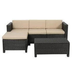 Best Sale 🔔 Resin Wicker Patio Sets HN Outdoor Ogden Wicker 5 Piece Patio Conversation Set ✔️