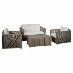 Hot Sale โญ Wood Patio Sets HN Outdoor Gallatin Wood 4 Piece Patio Conversation Set ๐
