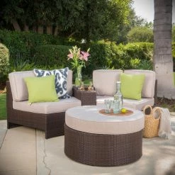 Best Pirce 🎁 Best Selling Home Resin Wicker Patio Sets Ibarra Ibiza Wicker 4 Piece Curved Patio Seating Set With Ottoman 🧨
