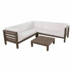 Flash Sale ๐ Wood Patio Sets HN Outdoor Murrieta 4 Piece Wooden Patio Sectional Set With Cushions ๐