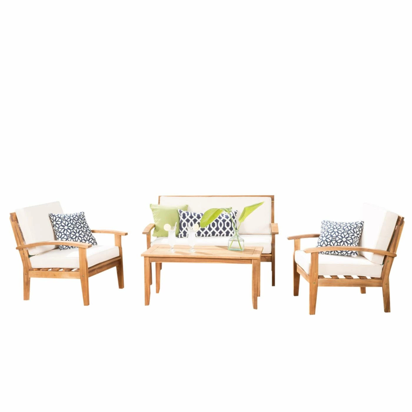 Promo โ Wood Patio Sets HN Outdoor Brentwood 4 Piece Wooden Patio Chat Set With Cushions ๐งจ