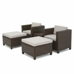 Best Pirce 🎁 Resin Wicker Patio Sets HN Outdoor Cimarron 5 Piece Wicker Patio Chat Set With Water Resistant Cushions 💯