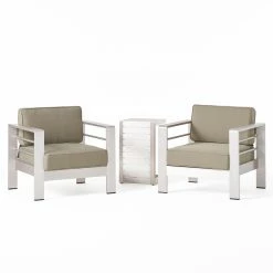 Cheapest 😍 Best Selling Home Decor Aluminum Patio Sets Xane Outdoor Club Chairs With Side Table - Aluminum And Khaki ✨