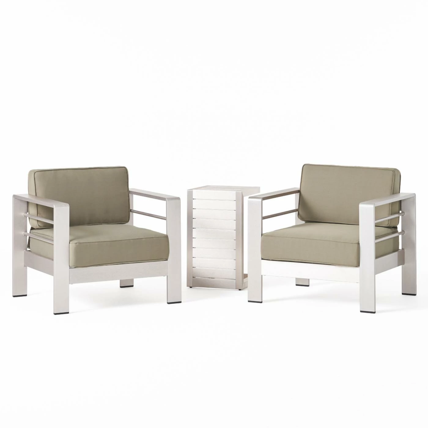 Cheapest ๐ Best Selling Home Decor Aluminum Patio Sets Xane Outdoor Club Chairs With Side Table - Aluminum And Khaki โจ