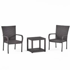 Cheap 👏 Best Selling Home Decor Resin Wicker Patio Sets Nicoleta Outdoor Wicker 2 Seater Stacking Chair Chat Set - Gray 👏