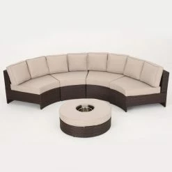 Best Pirce 🤩 Resin Wicker Patio Sets HN Outdoor Glendora Resin Wicker 5 Piece Outdoor Conversation Set With Ice Bucket Ottoman 👏