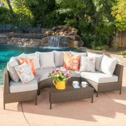 Best Sale 🔔 Best Selling Home Resin Wicker Patio Sets Newton Wicker 5 Piece Patio Sectional Sofa Set 😀