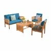 Buy 🎉 Wood Patio Sets HN Outdoor Adelanto Acacia Wood 4 Piece Patio Conversation Set ⭐