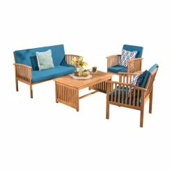 Buy 🎉 Wood Patio Sets HN Outdoor Adelanto Acacia Wood 4 Piece Patio Conversation Set ⭐