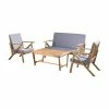 Buy 🔔 Best Selling Home Wood Patio Sets Panama Acacia Wood 4 Piece Patio Conversation Set ✔️