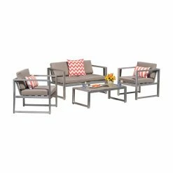 Outlet ๐ Aluminum Patio Sets HN Outdoor Sedona Aluminum 4 Piece Patio Conversation Set ๐