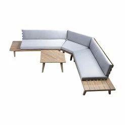 Best Pirce 🤩 Wood Patio Sets HN Outdoor Cullen Wood V Shaped 4 Piece Patio Conversation Set 🔥