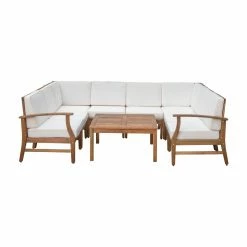 Wholesale 😍 Wood Patio Sets HN Outdoor Clarkdale Wood 9 Piece Patio Conversation Set 💯