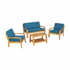 Hot Sale ๐ Wood Patio Sets HN Outdoor Alhambra Wood 4 Piece Patio Conversation Set ๐