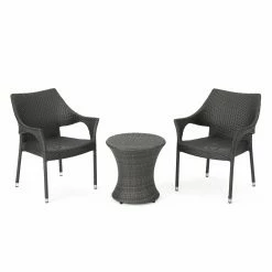 Budget 🥰 Best Selling Home Decor Resin Wicker Patio Sets Rainee Outdoor Wicker 2 Seater Stacking Chat Set - Gray 🔥