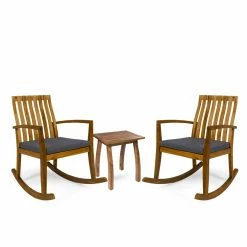 Buy ✔️ Best Selling Home Decor Wood Patio Sets Aavya Outdoor Acacia Wood 2 Seater Rocking Chair Chat Set With Cushion 🌟
