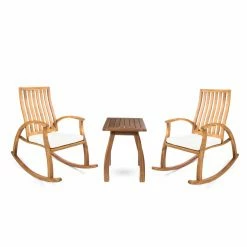 Hot Sale ๐ Best Selling Home Decor Wood Patio Sets Roselind Outdoor Acacia Wood 2 Seater Rocking Chair Chat Set With Cushions ๐ฅฐ