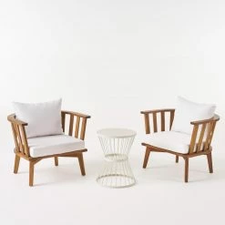 Budget ๐ Best Selling Home Decor Wood Patio Sets Lyndi Outdoor Acacia Wood 2 Seater Club Chair Chat Set ๐