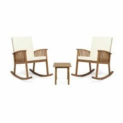 Buy 🛒 Best Selling Home Decor Wood Patio Sets Lando Outdoor Acacia Wood 2 Seater Rocking Chair Chat Set 🥰